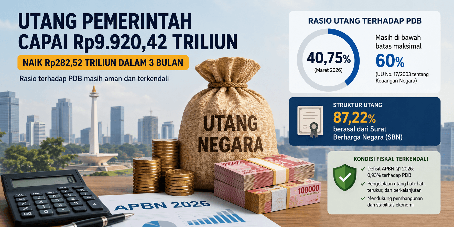 Utang Pemerintah Bertambah Rp282 Triliun pada Awal 2026, Rasio terhadap PDB Masih Dinilai Aman