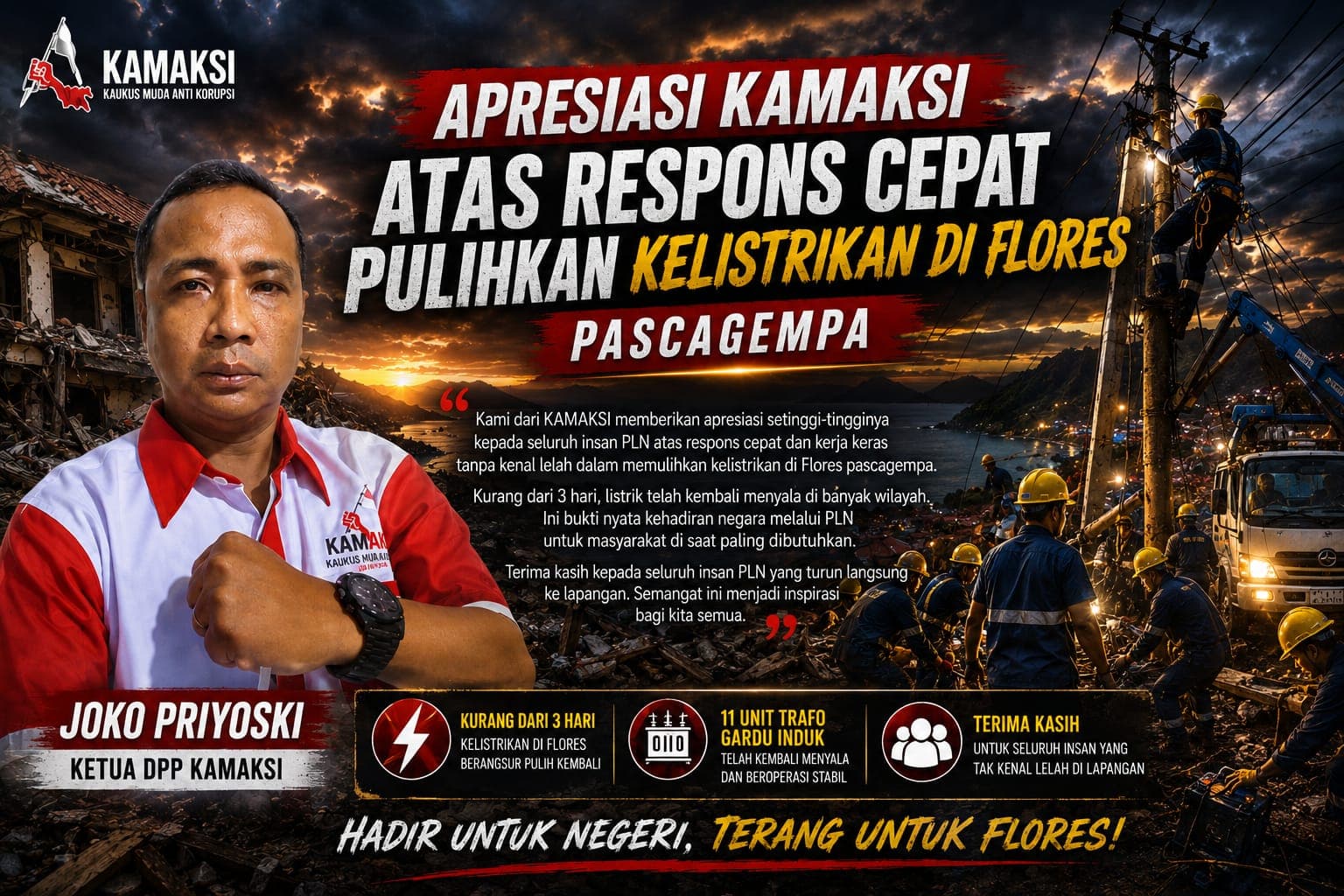 Ketua KAMAKSI Apresiasi Gerak Cepat PLN Pulihkan Kelistrikan di Flores Pascagempa